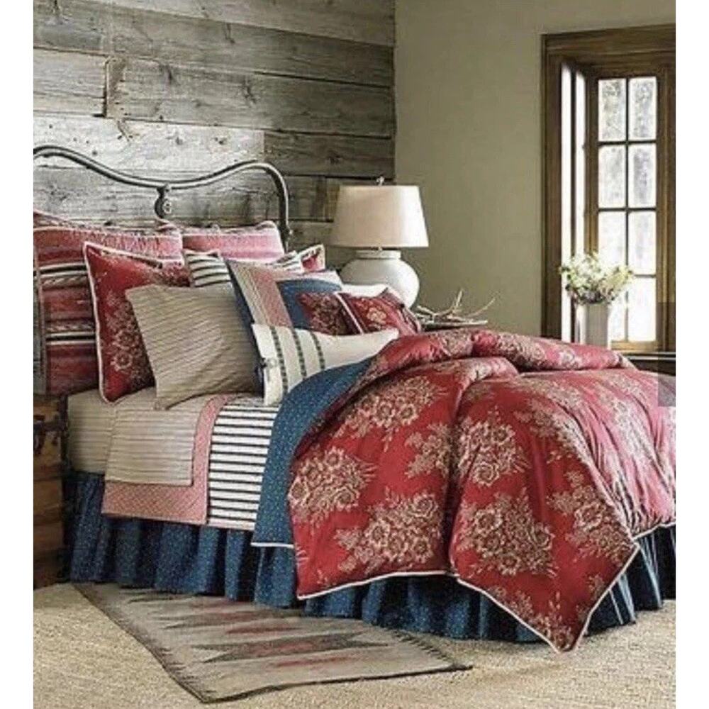 RALPH Lauren CHAPS TELLURIDE Full Queen COMFORTER Red Blue FLOWERS Country